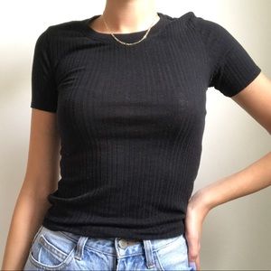 Topshop Black Ribbed Tight T-shirt